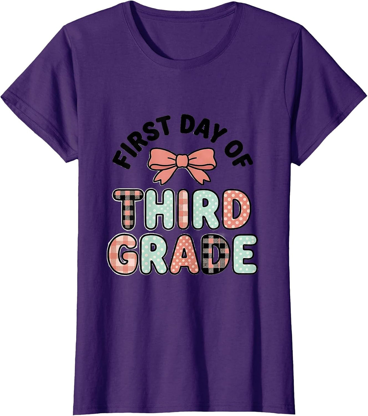 Women's First Day Of Third Grade Coquette Bow Back To School Girl T-Shirt - Purple