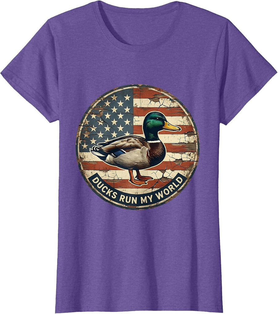 Ducks Run My World Fun Duck Lover Design T-Shirt - Purple Heather