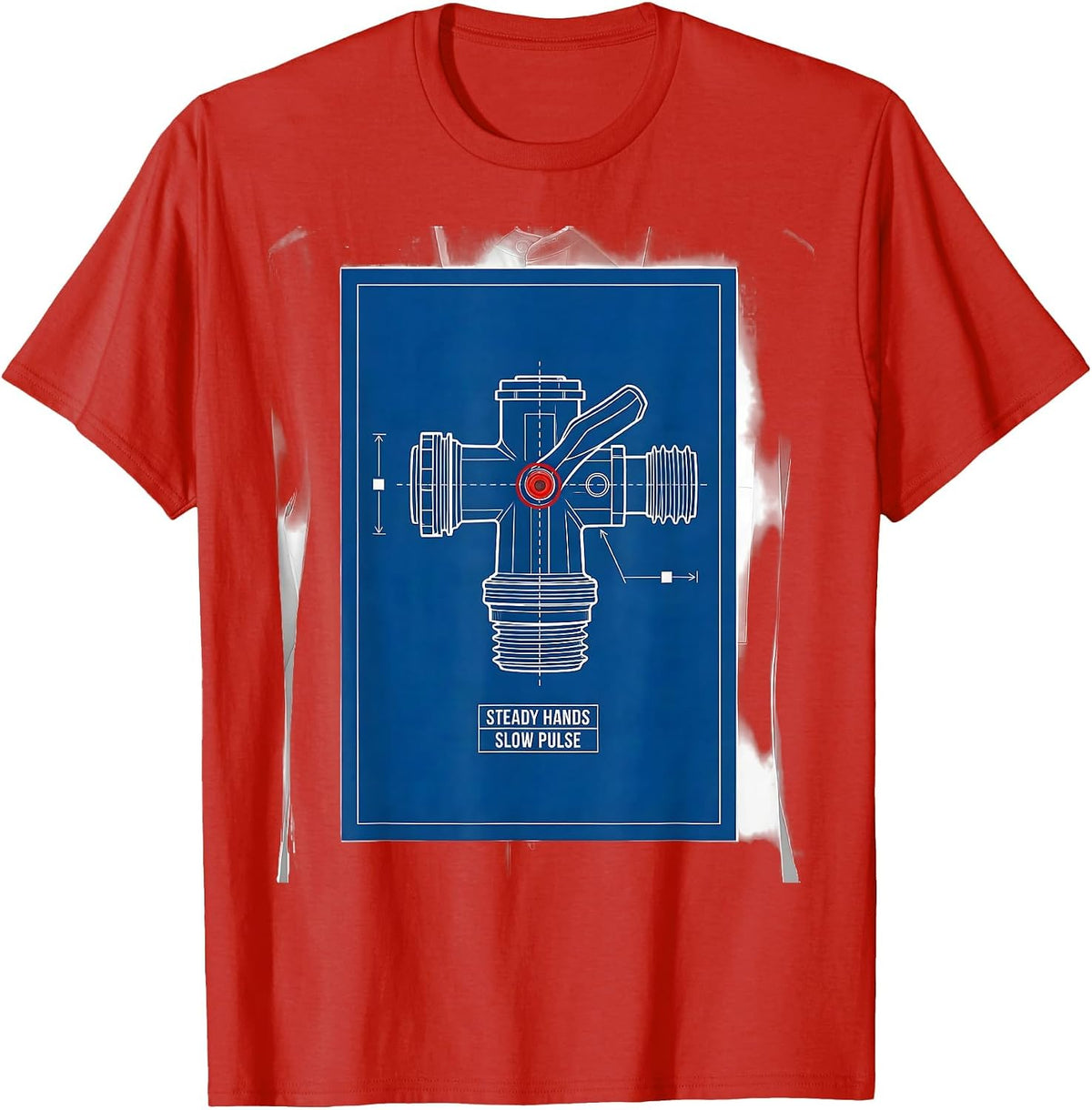Men's Steady Hands Slow Pulse Technical Blueprint Firefighter T-Shirt - Red