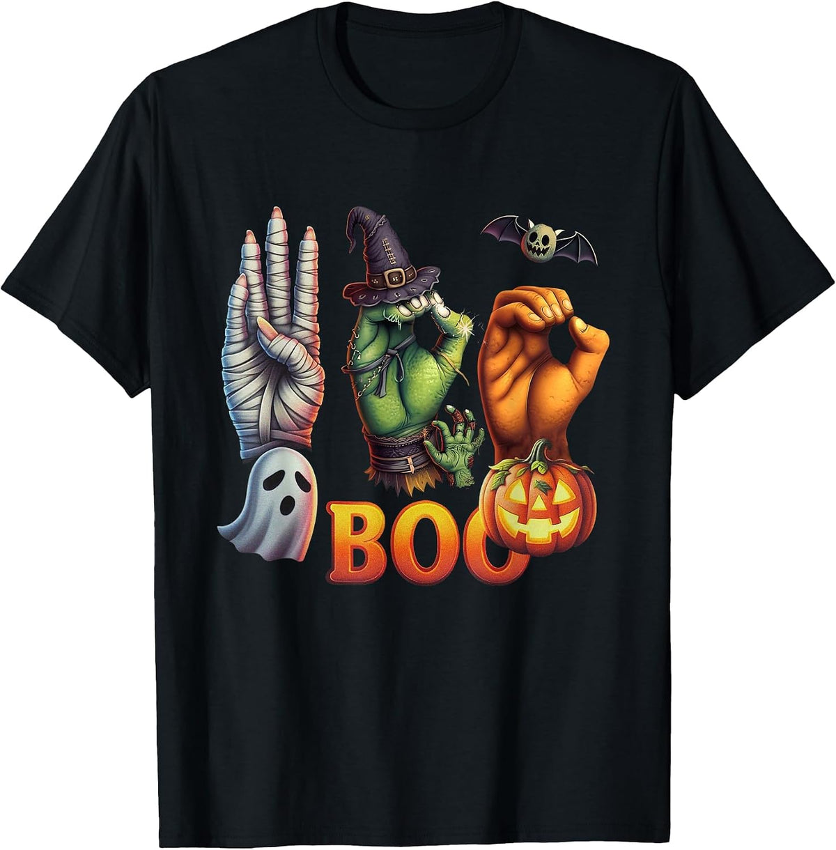 Boo Hands American Sign Language Pride ASL Halloween Witch T-Shirt - Black