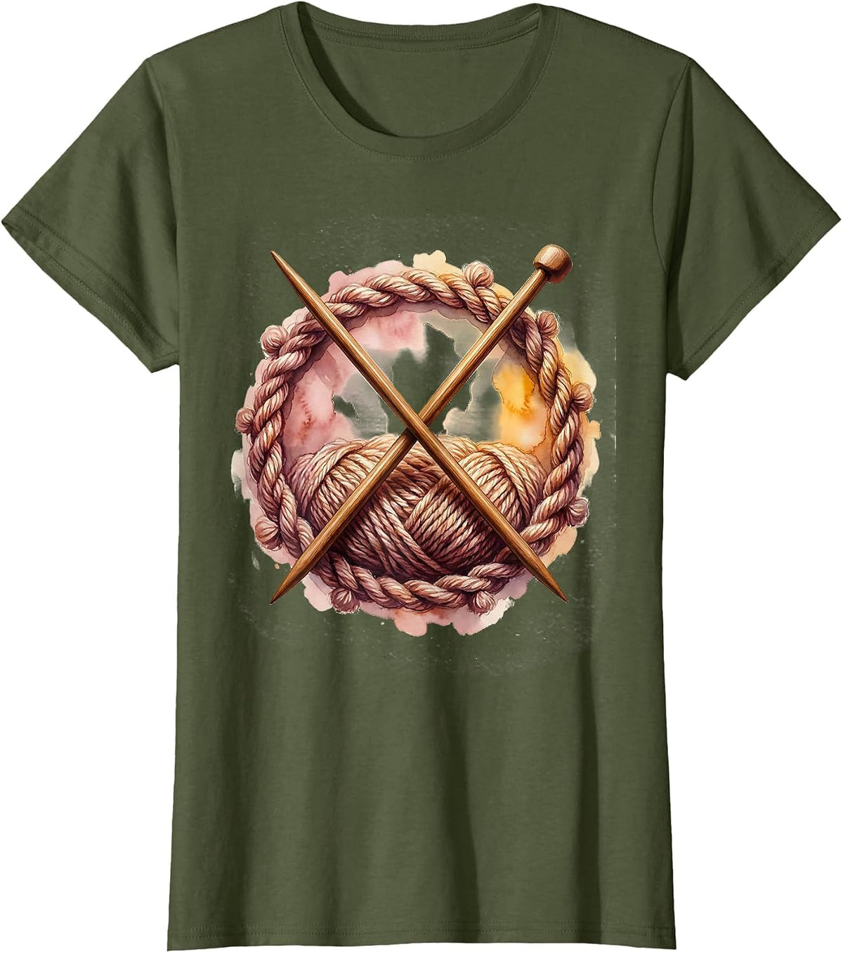Women's Knitting Needles Crossed Swords Grandma Design T-Shirt - Olive Green