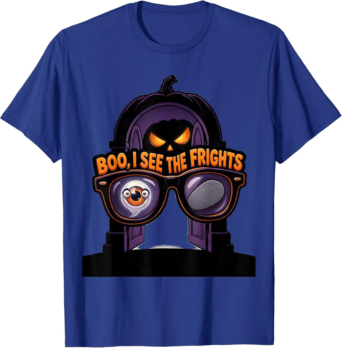 Men's Boo I See The Frights Cartoon Halloween Optometrist Eye T-Shirt - Royal Blue