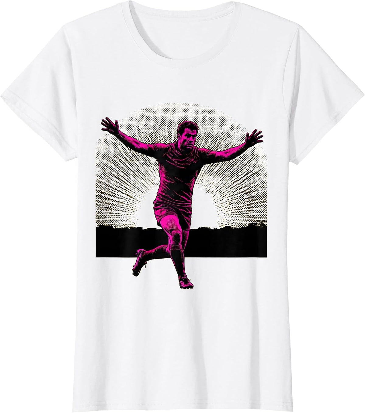 Rugby Spinning Pass Silhouette Dusk Graphic T-Shirt - White