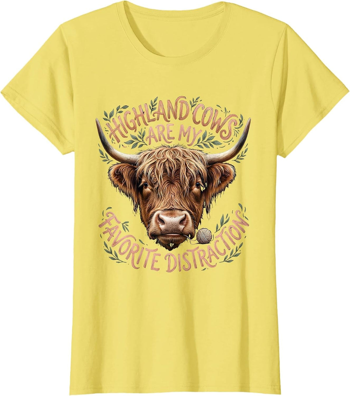 Women's Highland Cows Are My Favorite Distraction Funny T-Shirt - Lemon Yellow