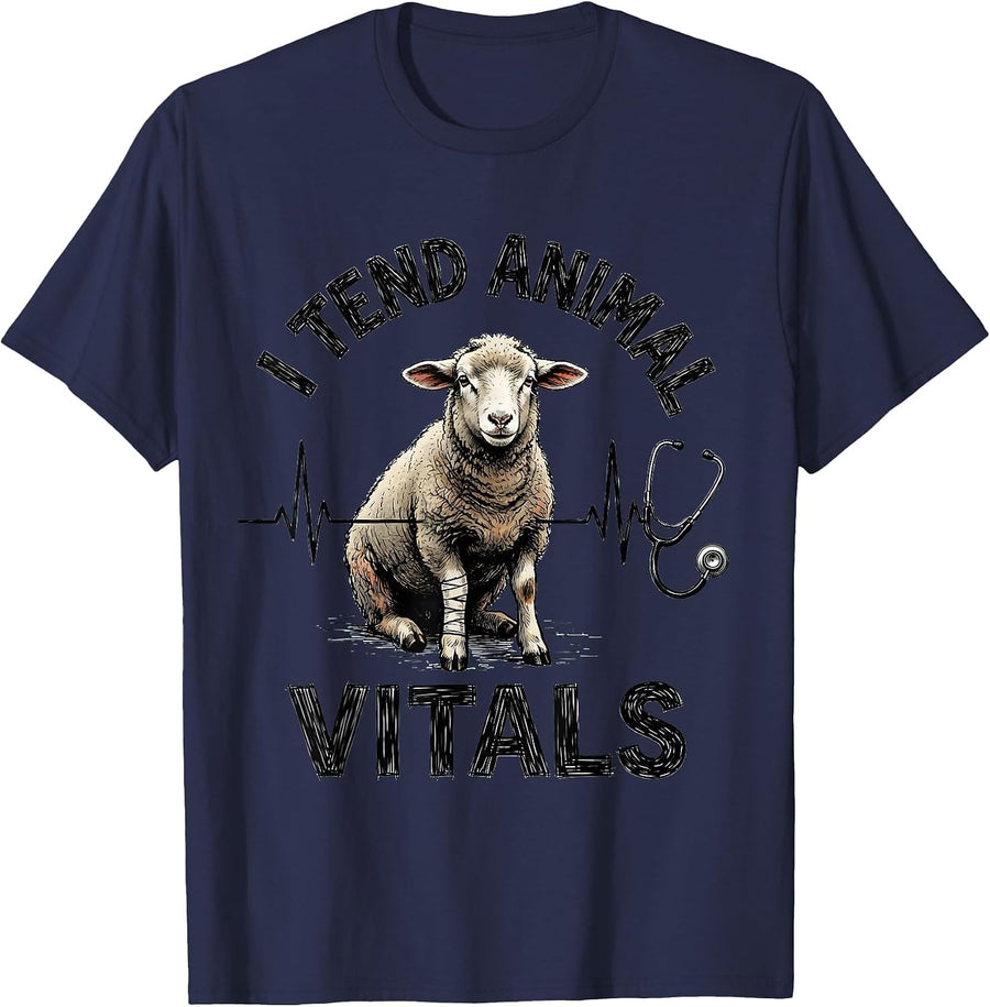 I Tend Animal Vitals Funny Vet Tech Veterinary Medicine Gift T-Shirt - Navy Blue