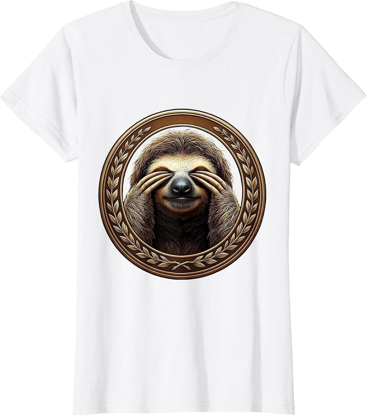 Sloth Covering Eyes Funny I Dont Care Design T-Shirt - White