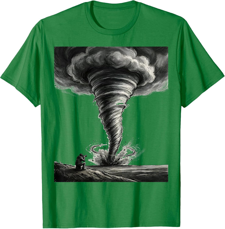 Men's Towering Tornado Funnel Monochromatic Weather Enthusiast T-Shirt - Kelly Green