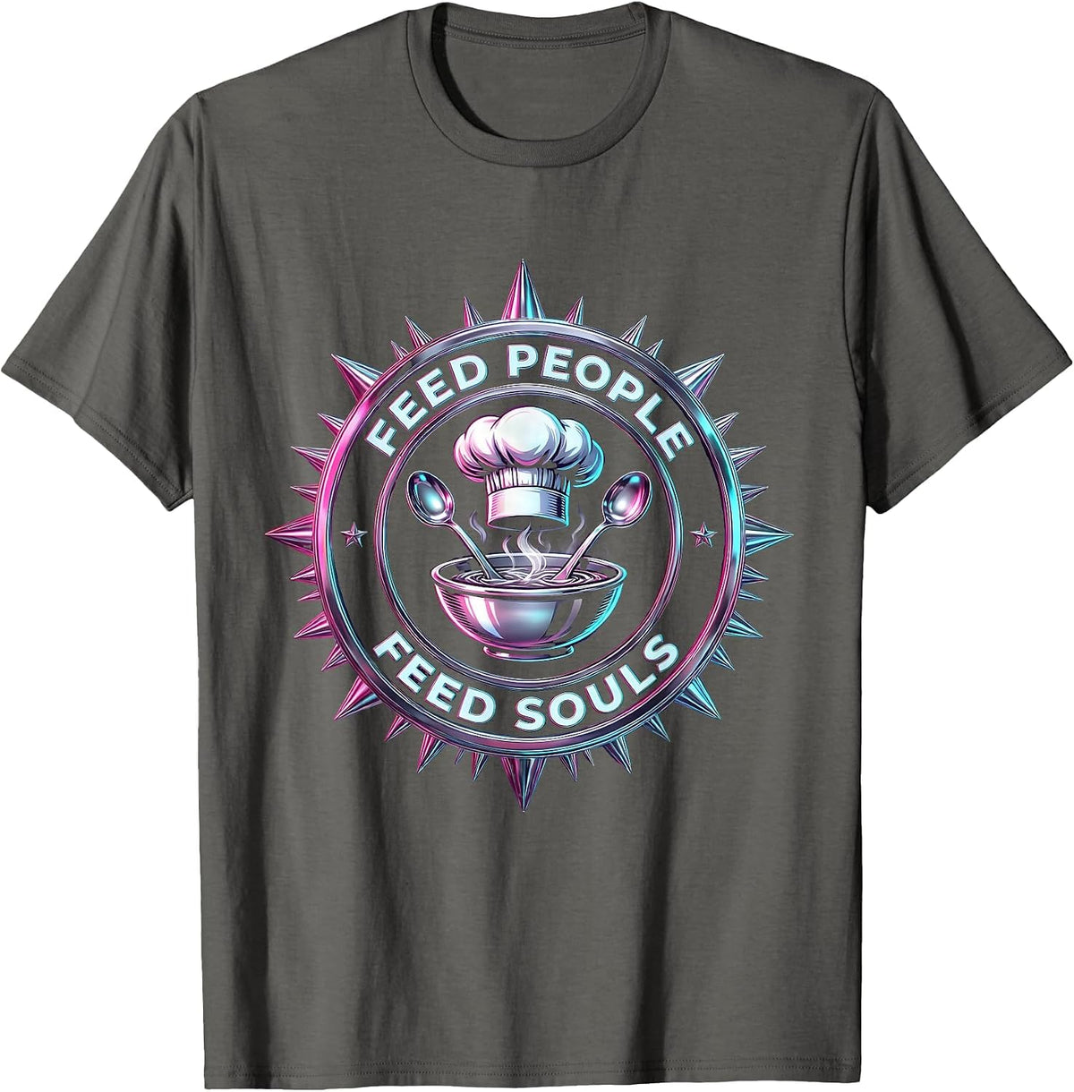 Men's Feed People Feed Souls Chef Cooking Design T-Shirt - Asphalt Grey