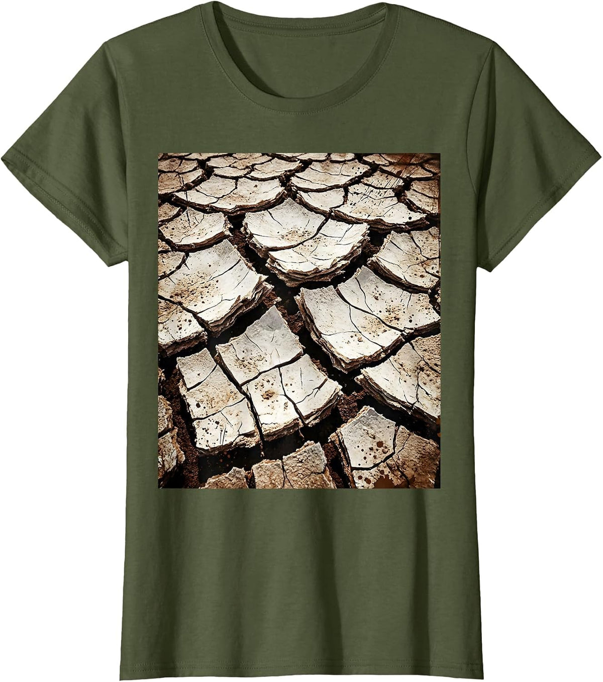 Women's Salty Earth Cracked Salt Flat Desert Graphic T-Shirt - Olive Green