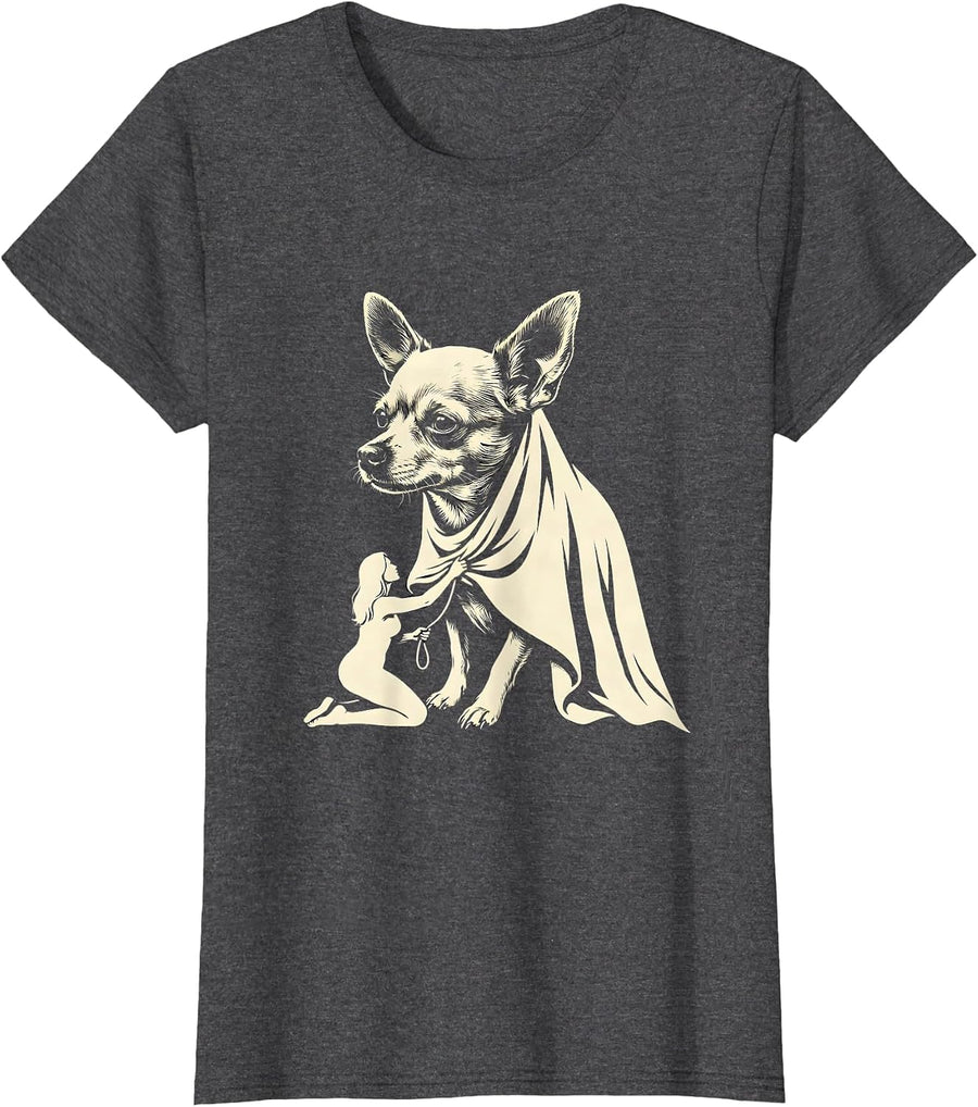 Women's Ghost Sheet Chihuahua Dog Mom Halloween Spooky-Cute T-Shirt - Dark Heather Grey