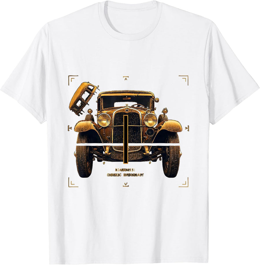 Men's Diagnosis: Chronic Enthusiast Vintage Car Enthusiast Auto T-Shirt - White