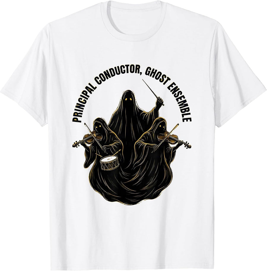 Men's Principal Conductor Ghost Ensemble Whimsical Music Teacher T-Shirt - White