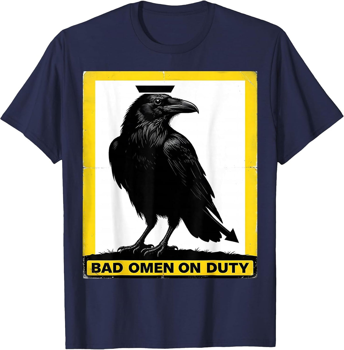Bad Omen On Duty Gothic Crow Raven Bird Humor T-Shirt - Navy Blue