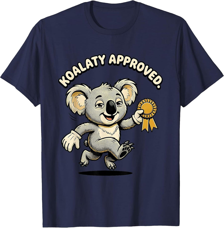 Koalaty Approved Retro Cartoon Koala Lover Cute Animal Humor T-Shirt - Navy Blue