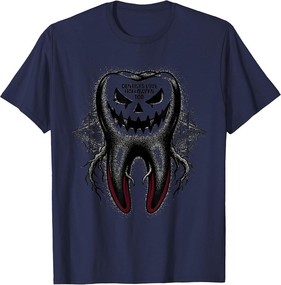 Dentists Love Halloween Too Funny Dental Design T-Shirt - Navy Blue