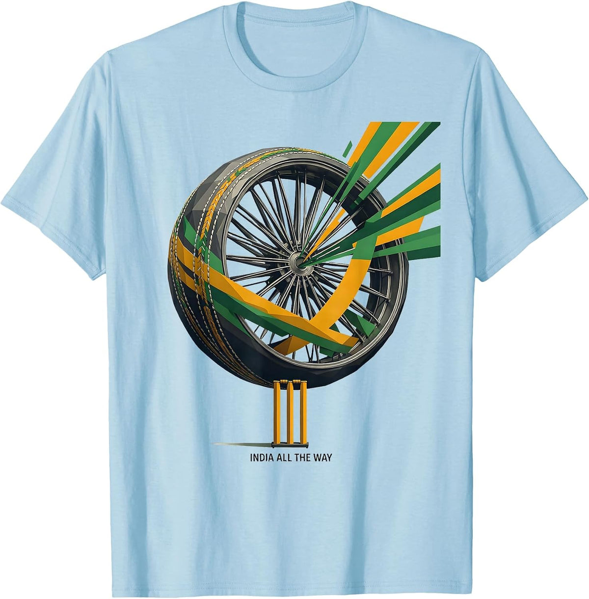 India All The Way Patriotic Cricket Fan National Pride T-Shirt - Baby Blue
