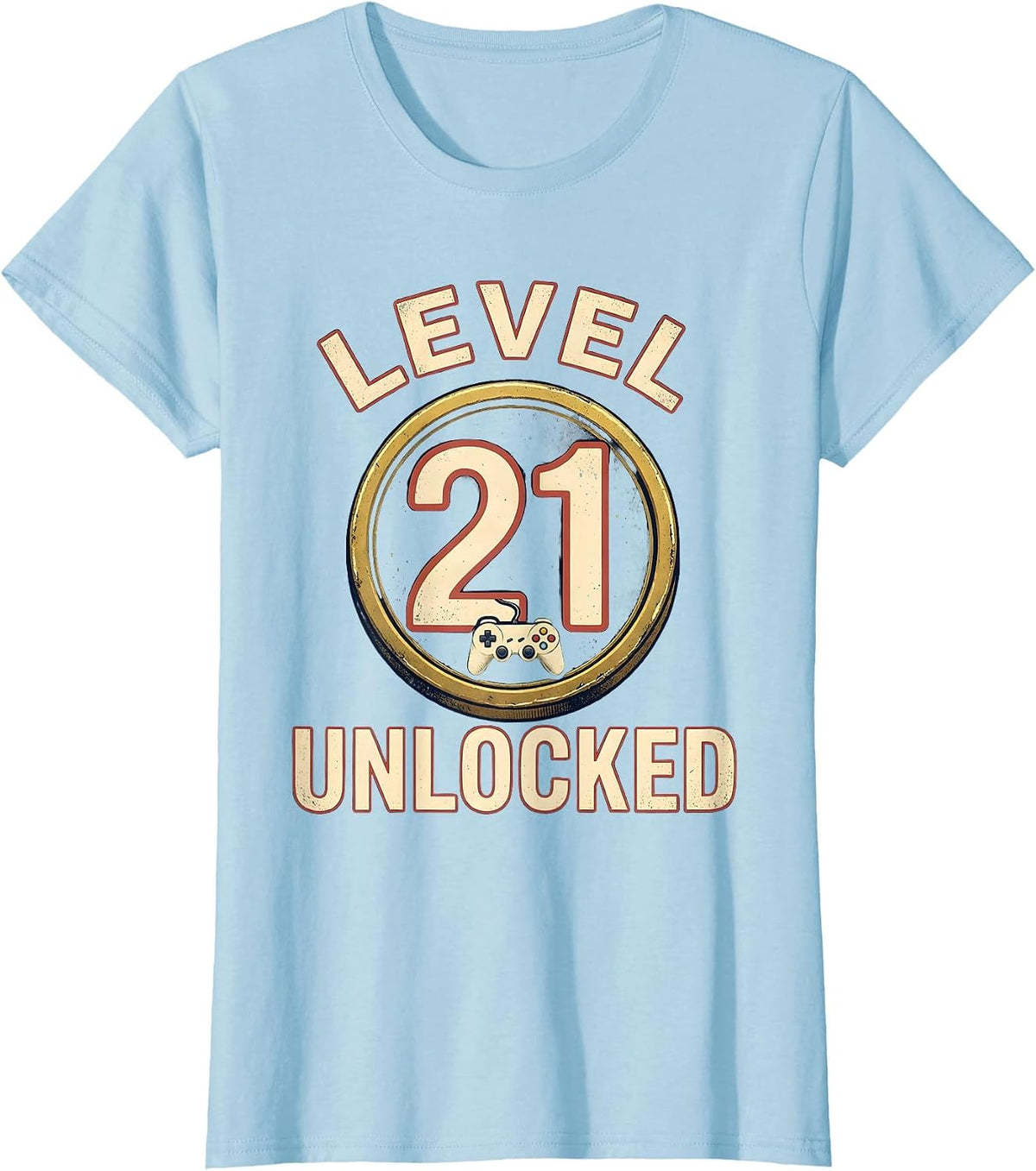 Women's Level 21 Unlocked Vintage Gamer Birthday Milestone T-Shirt - Baby Blue