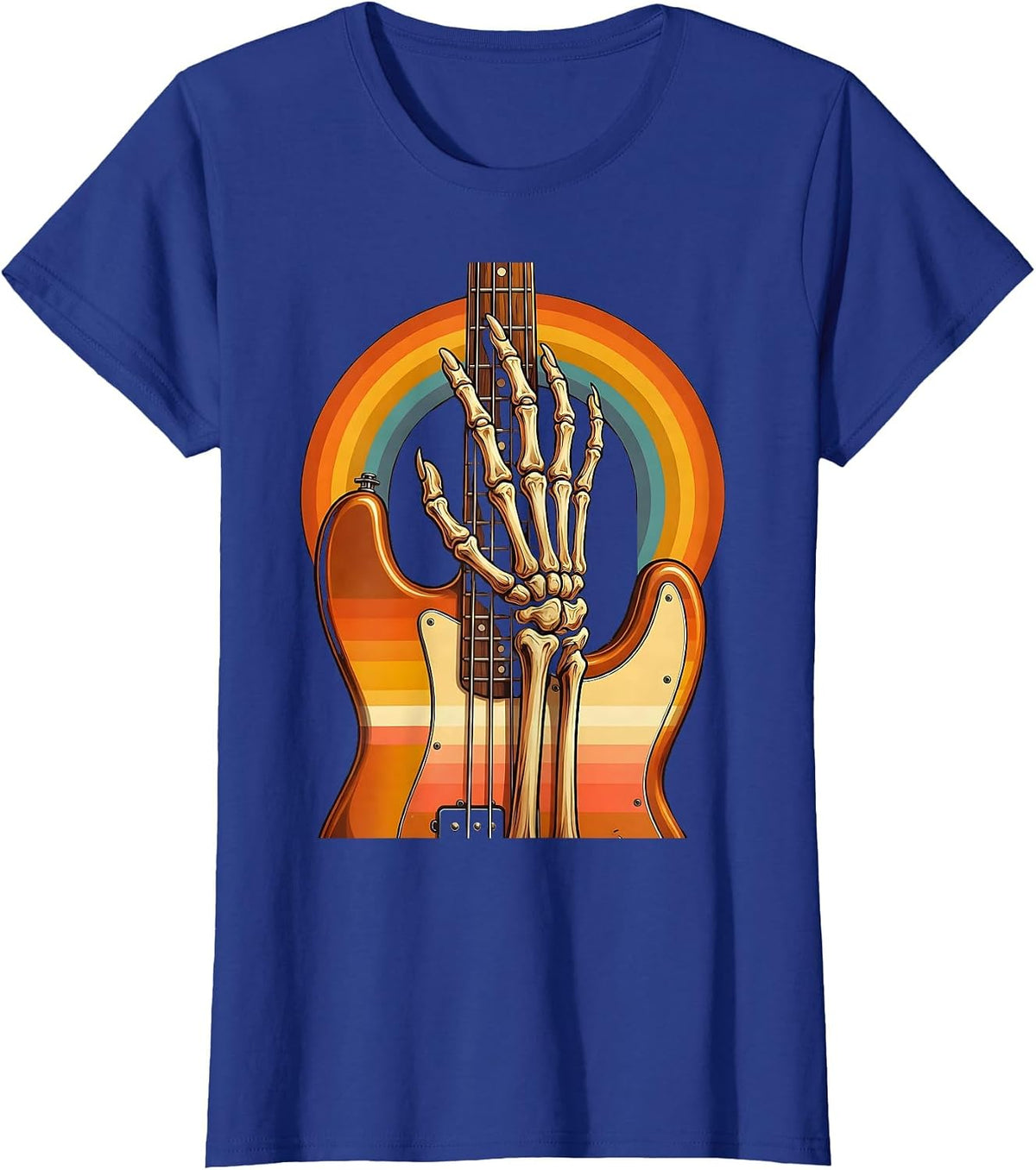 Women's Skeleton Bass Player Graphic Tee T-Shirt - Royal Blue