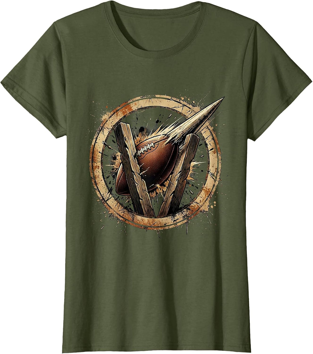 Women's Rugby Ball Through the Posts Graphic T-Shirt - Olive Green