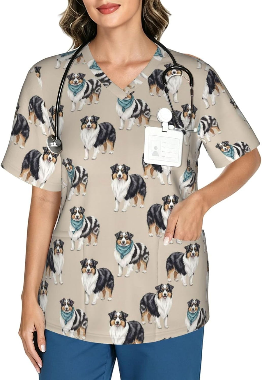 Supdreamc Women's Medical Workwear Scrub Top V Neck Short Sleeve Tunic - Pattern (251)