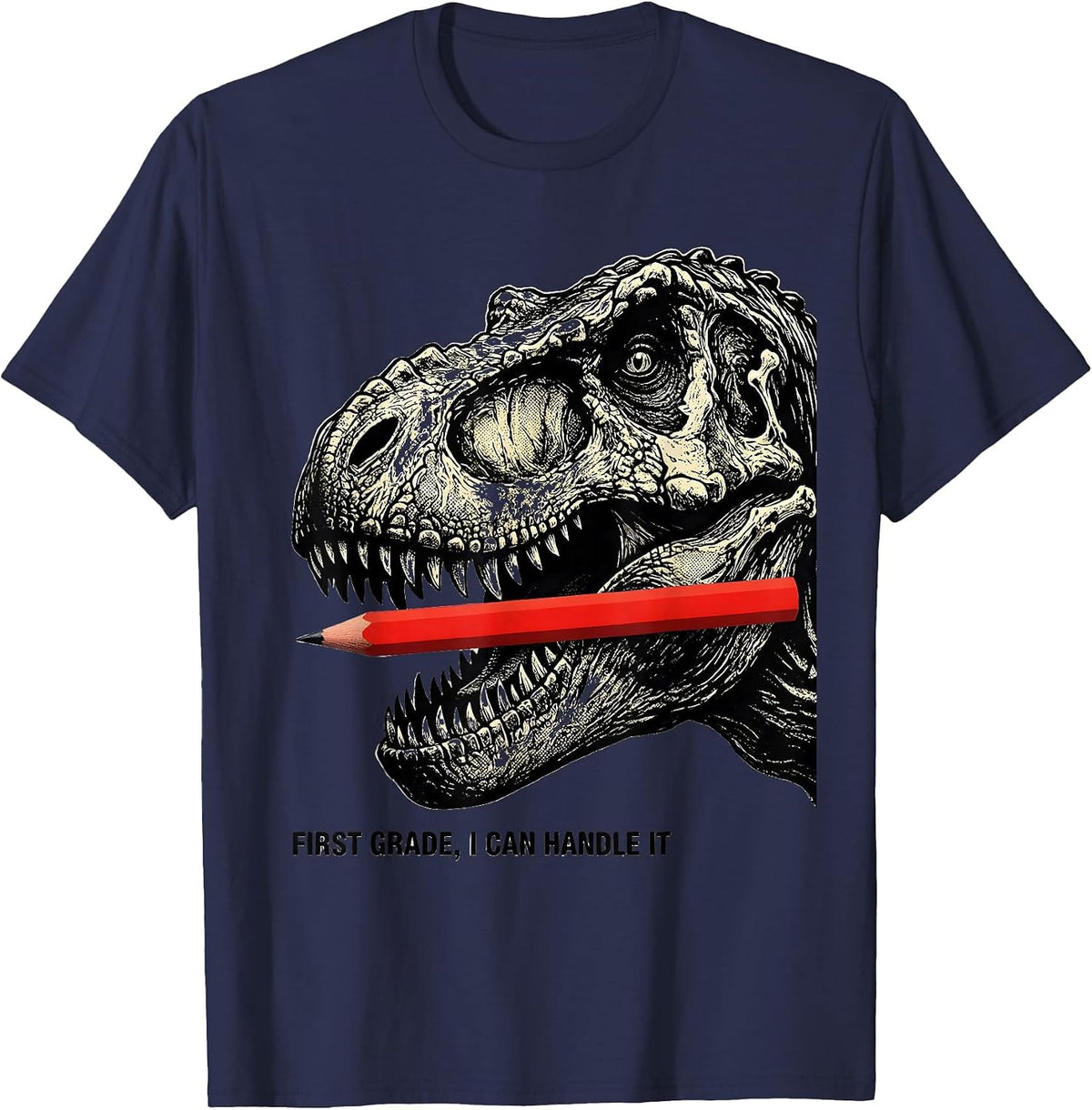 Men's First Grade I Can Handle It Playful Dinosaur Boy Back T-Shirt - Navy Blue