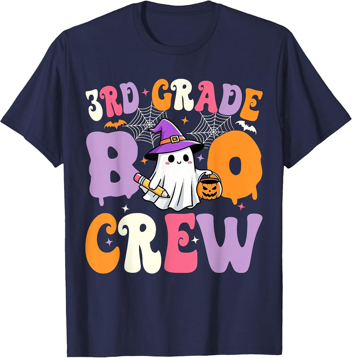 3rd Grade Boo Crew Spooky Third Grade Halloween Teacher T-Shirt - Navy Blue