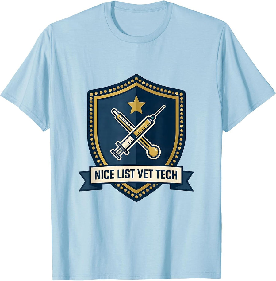 Men's Nice List Vet Tech Funny Veterinary Technician Christmas T-Shirt - Baby Blue