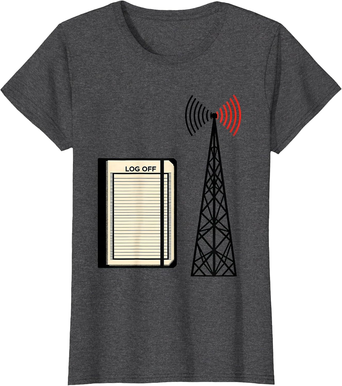 Women's Log Off Geometric Ham Radio Operator Hobbyist Humor T-Shirt - Dark Heather Grey