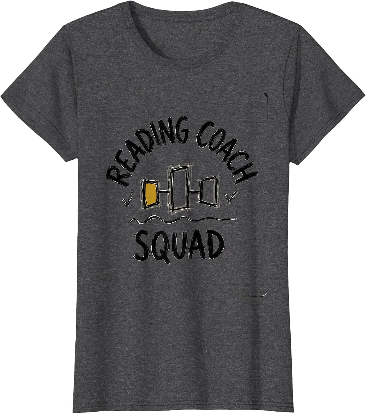 Women's Reading Coach Squad Hand-Sketched Literacy Teacher T-Shirt - Dark Heather Grey