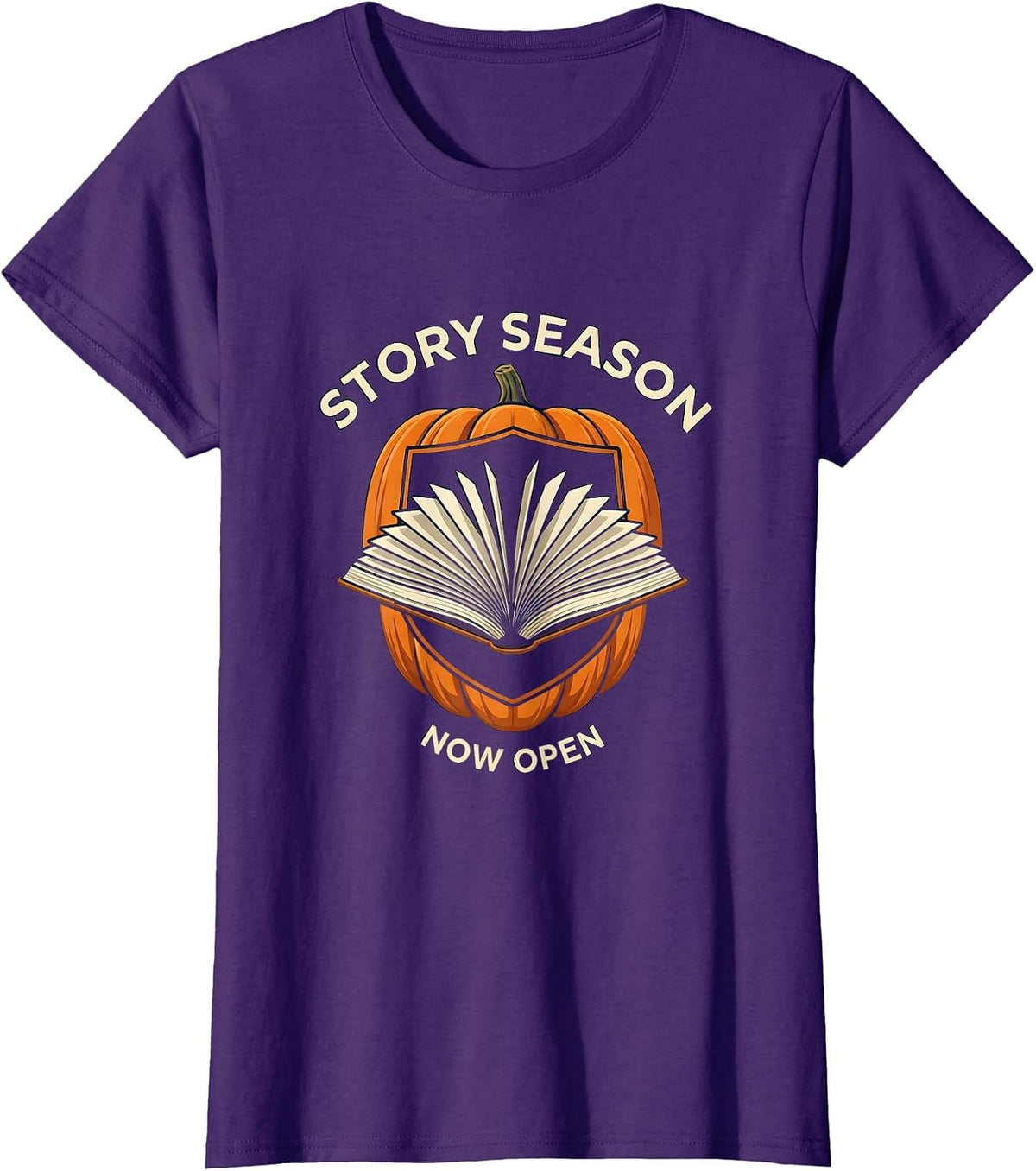 Women's Story Season Now Open Whimsical Teacher Reading Love Autumn T-Shirt - Purple