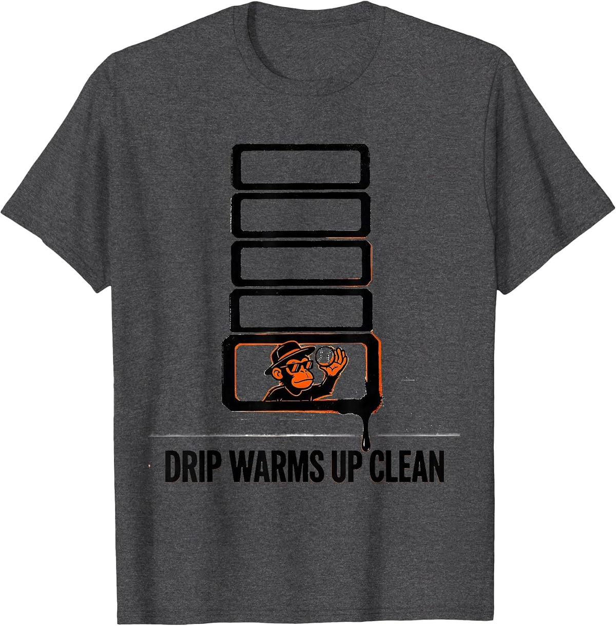 Drip Warms Up Clean Funny Monkey Baseball Youth Streetwear T-Shirt - Dark Heather Grey
