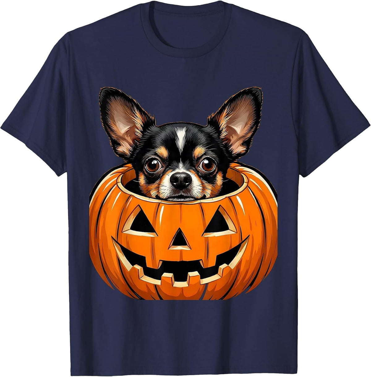 Men's Halloween Chihuahua Jack-O-Lantern Costume Design T-Shirt - Navy Blue