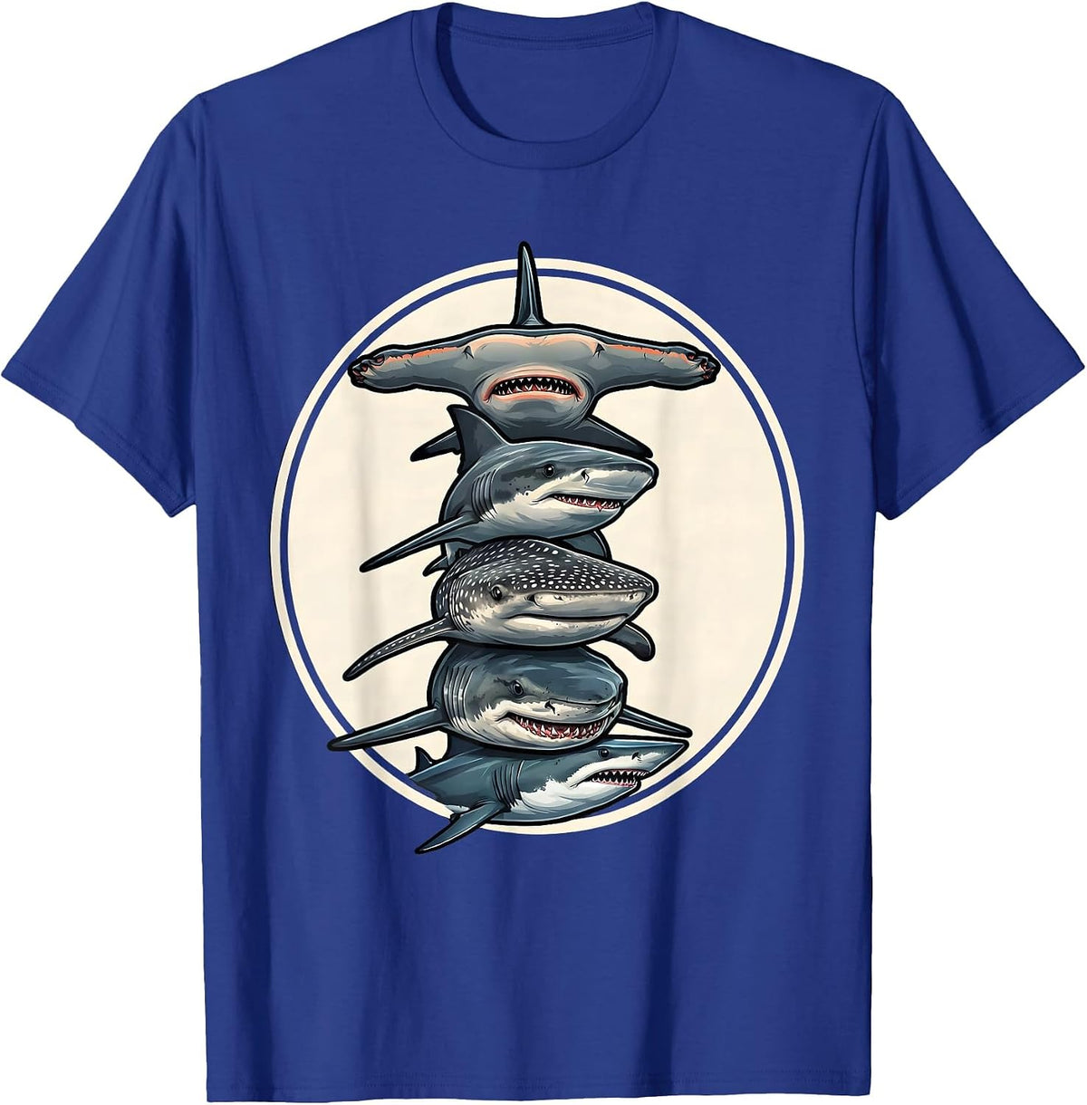 Shark Species Totem Cartoon Ocean Wildlife Novelty T-Shirt - Royal Blue