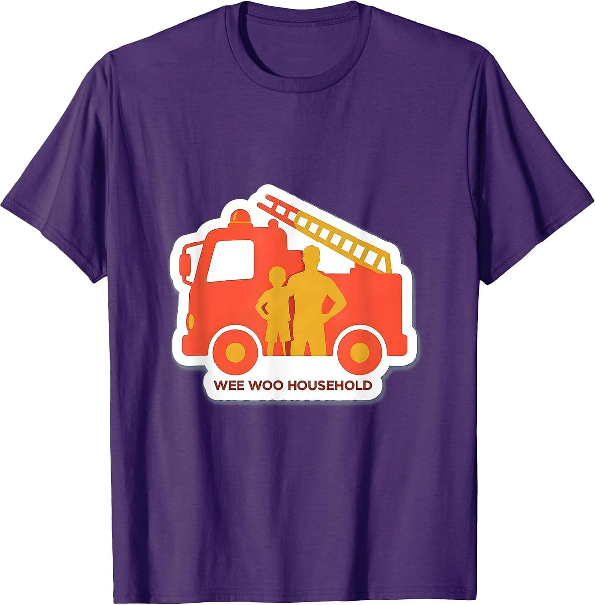 Wee Woo Household Funny Firefighter Family Fire Truck Art T-Shirt - Purple