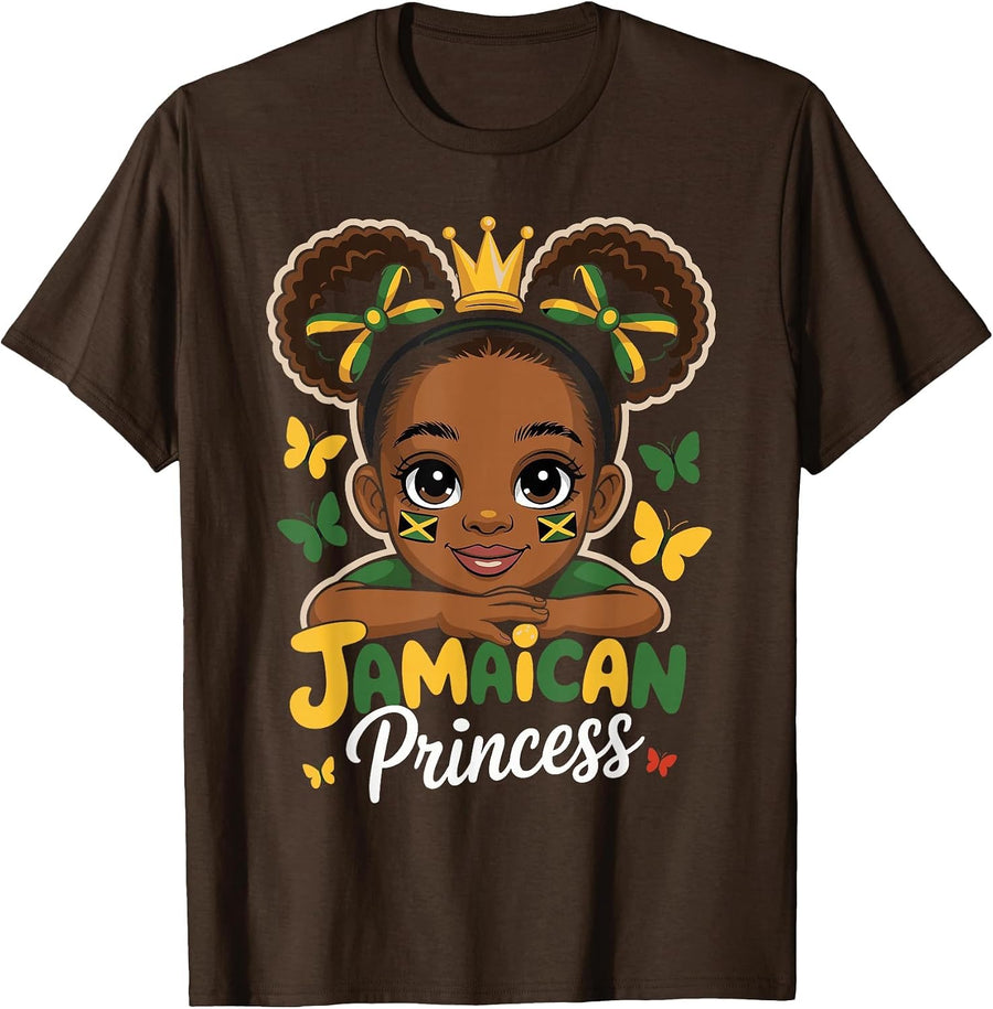Cute Jamaican Princess Jamaica Girl Crown Bow for Girls T-Shirt - Brown