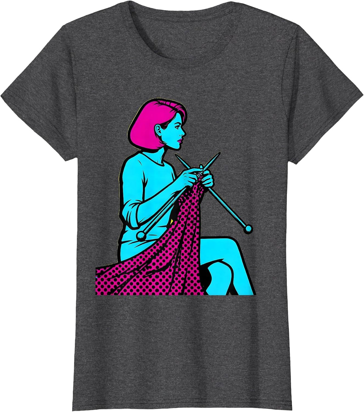 Women's Polka Dot Knitting Illustration Graphic Design T-Shirt - Dark Heather Grey