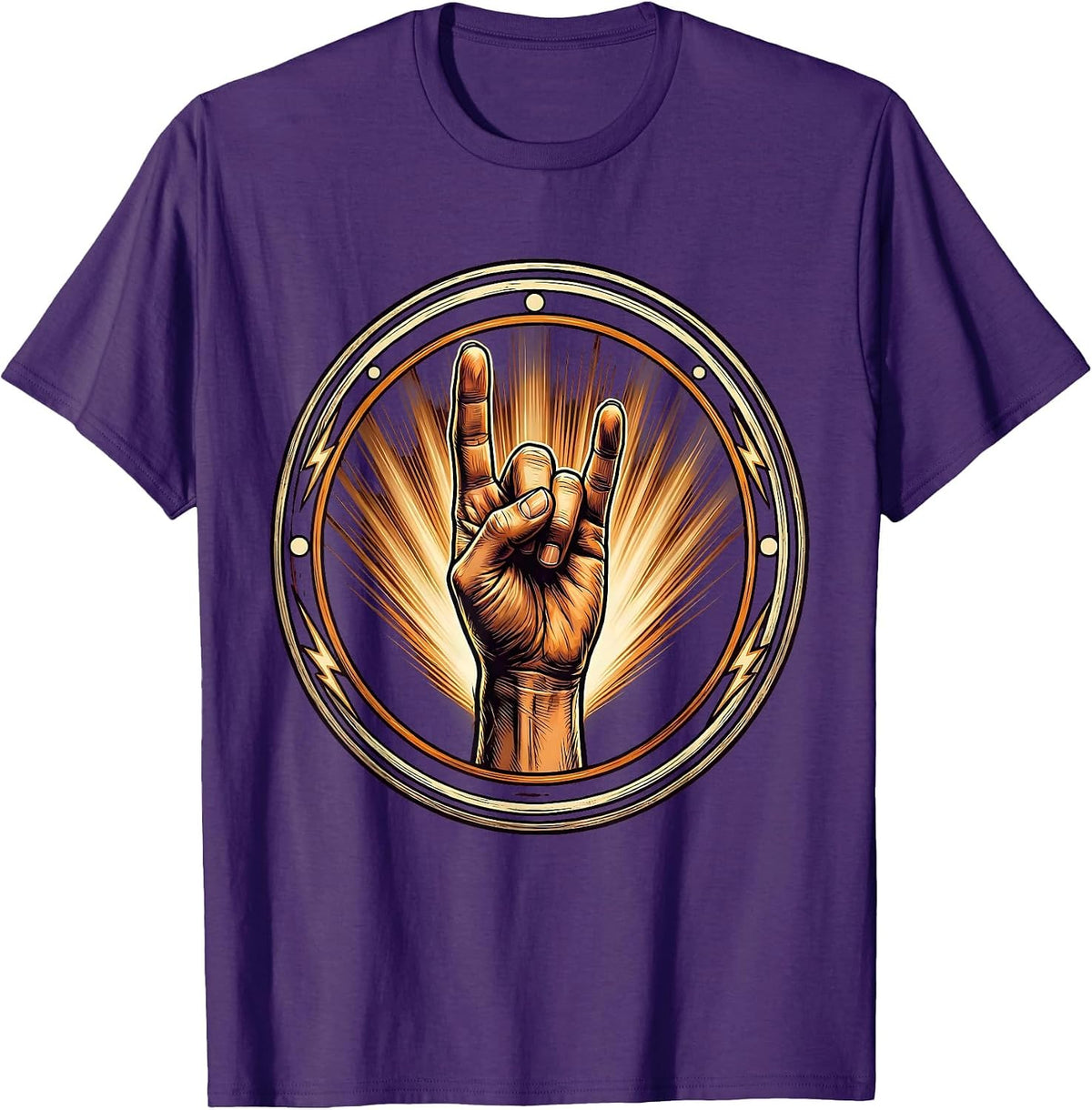 Rock Devil Horns Hand Sign Spotlight Graphic T-Shirt - Purple
