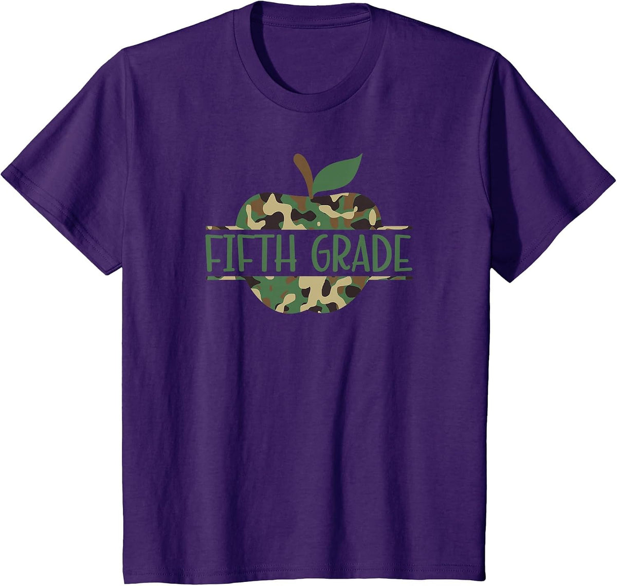 Fifth Grade Camo Apple First Day of School T-Shirt - Purple