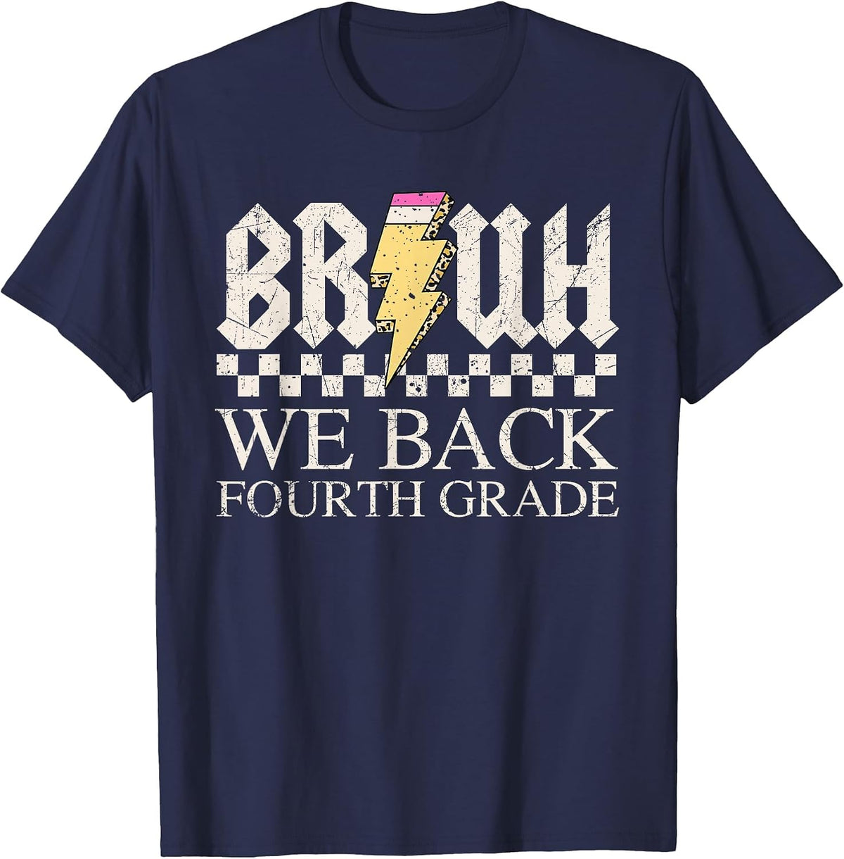 Fourth Grade Bruh We Back Lightning Retro 4th Grade Kids T-Shirt - Navy Blue