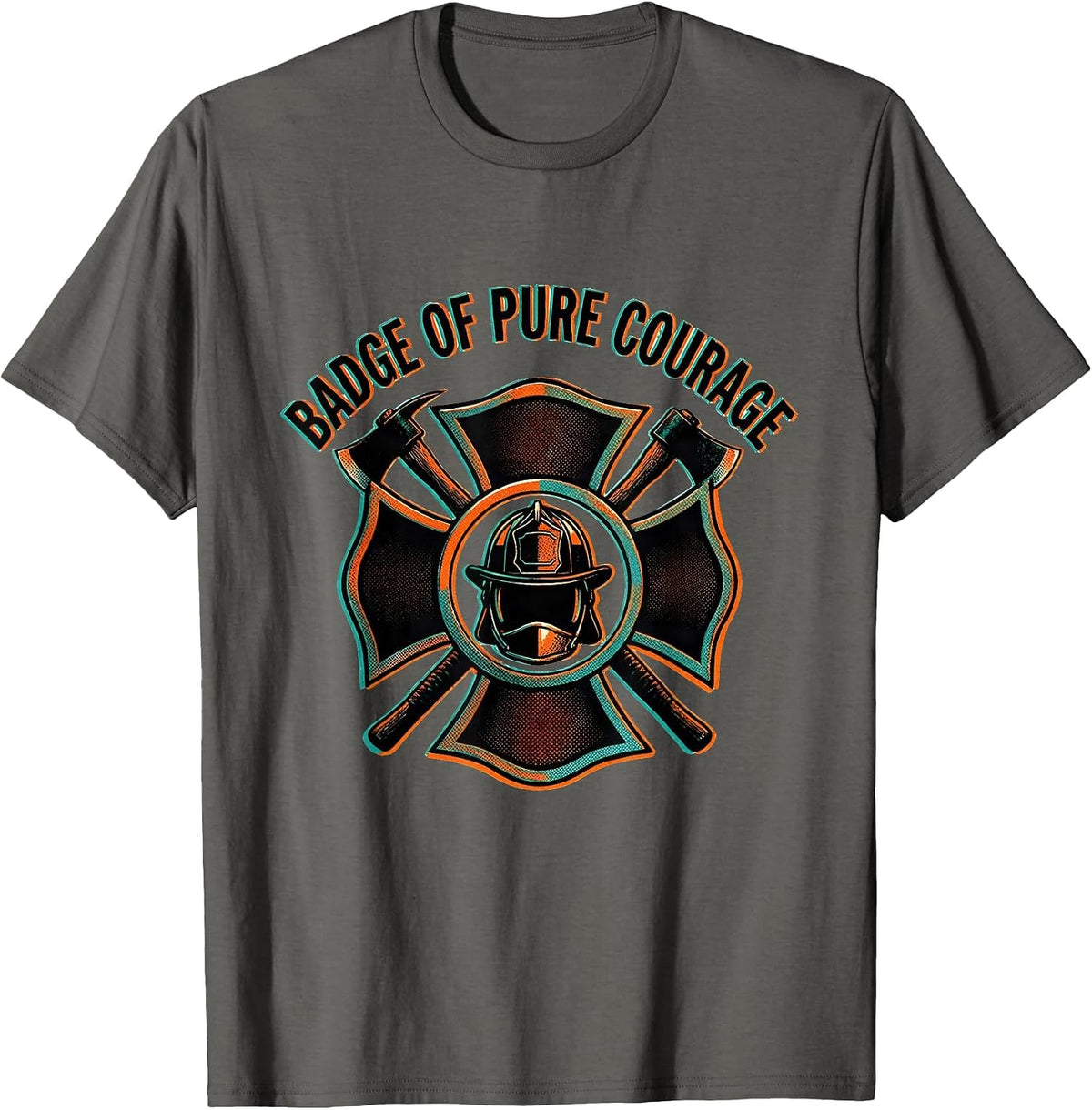 Badge of Pure Courage Firefighter Design T-Shirt - Asphalt Grey