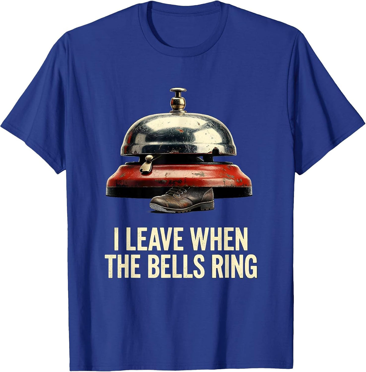 Men's I Leave When The Bells Ring Distressed Firefighter Christmas T-Shirt - Royal Blue