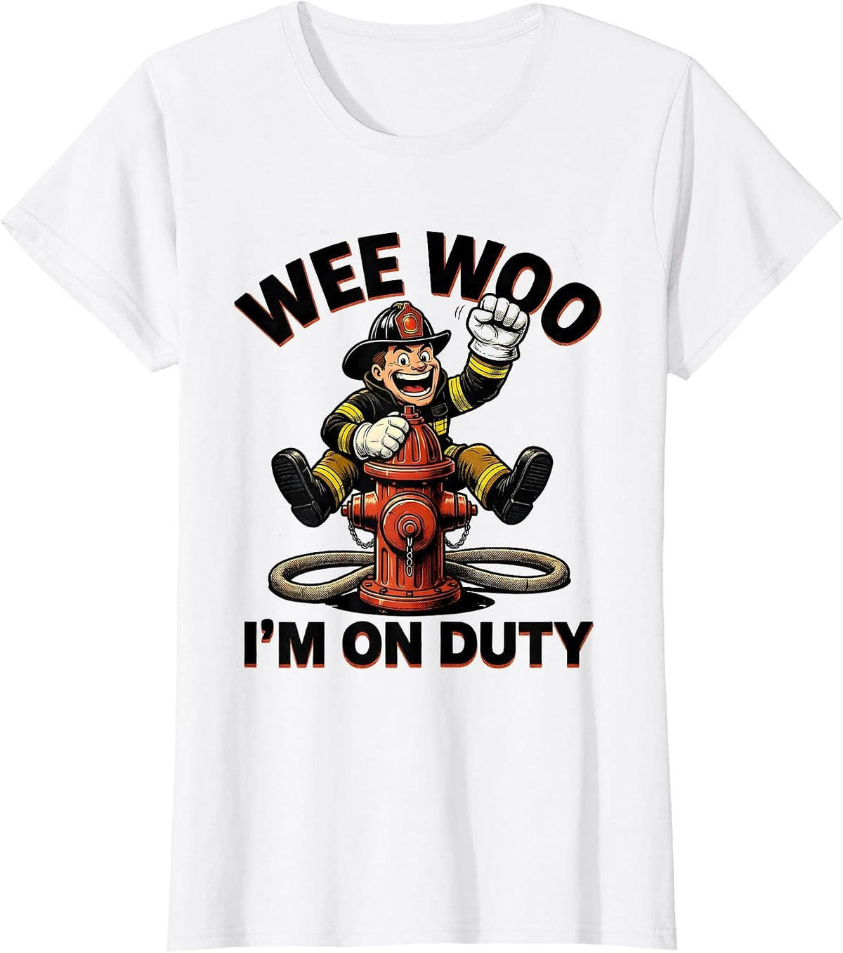 Wee Woo I'm On Duty Retro Cartoon Firefighter Humor Kids T-Shirt - White