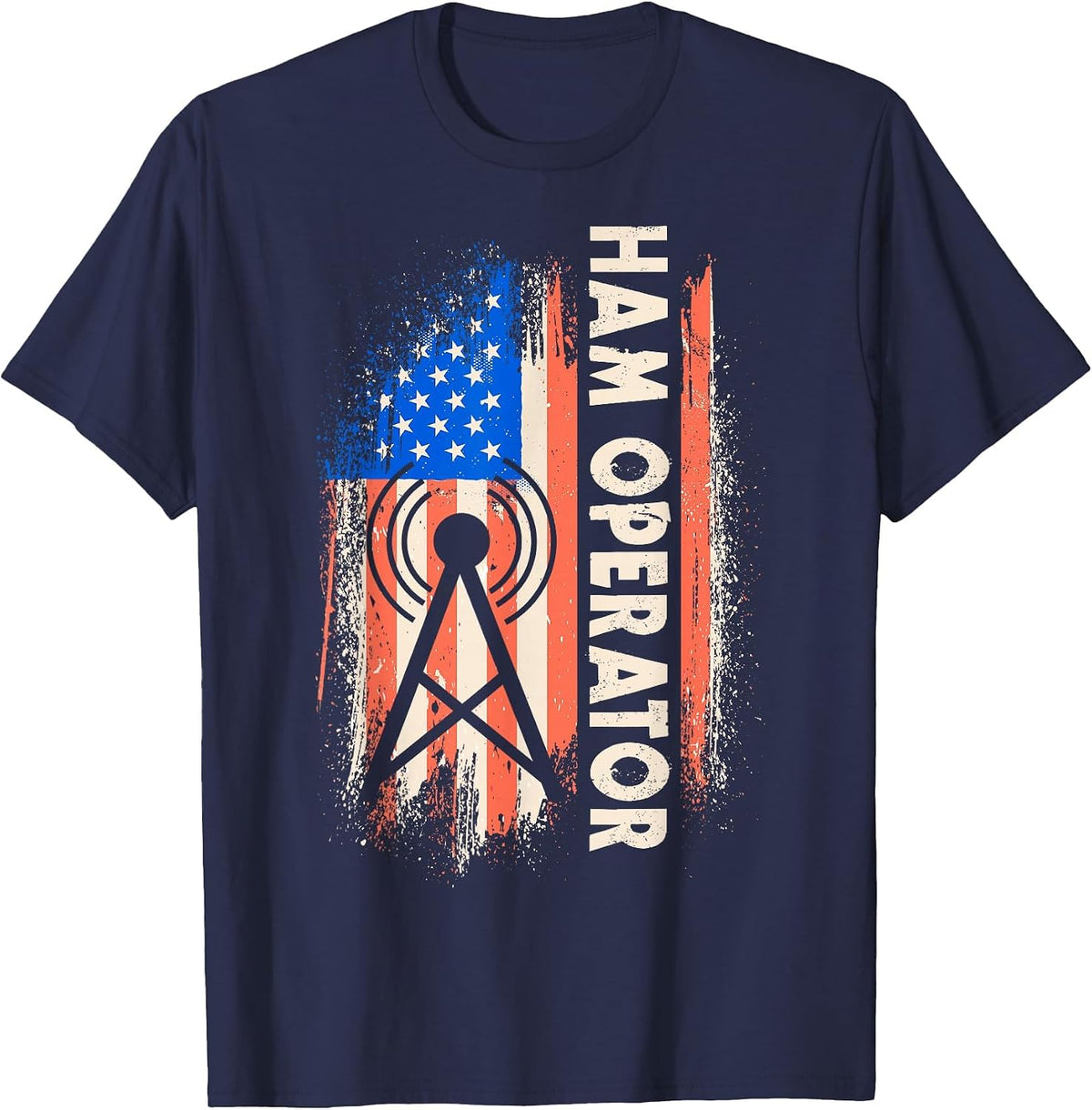 Patriotic USA Flag Ham Radio Amateur Radio Operator T-Shirt - Navy Blue