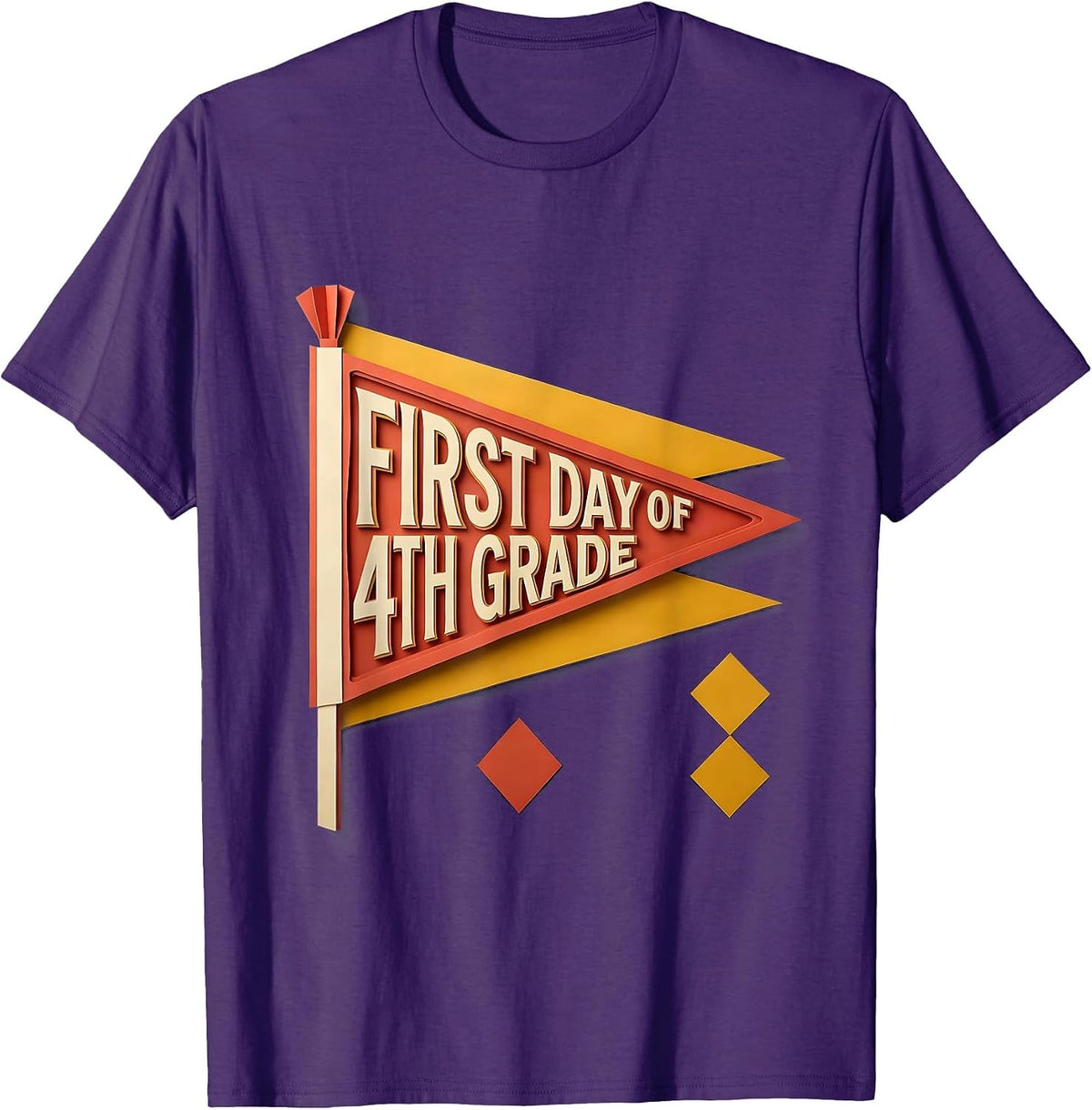 First Day of 4th Grade Paper Cutout Back to School Pennant T-Shirt - Purple