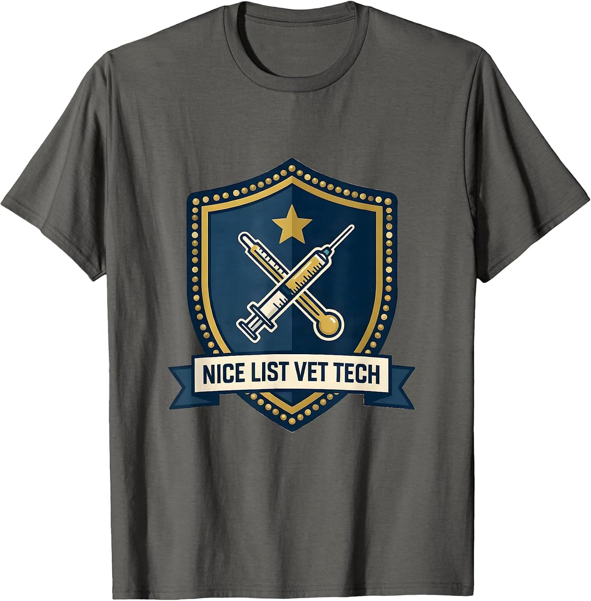 Men's Nice List Vet Tech Funny Veterinary Technician Christmas T-Shirt - Asphalt Grey
