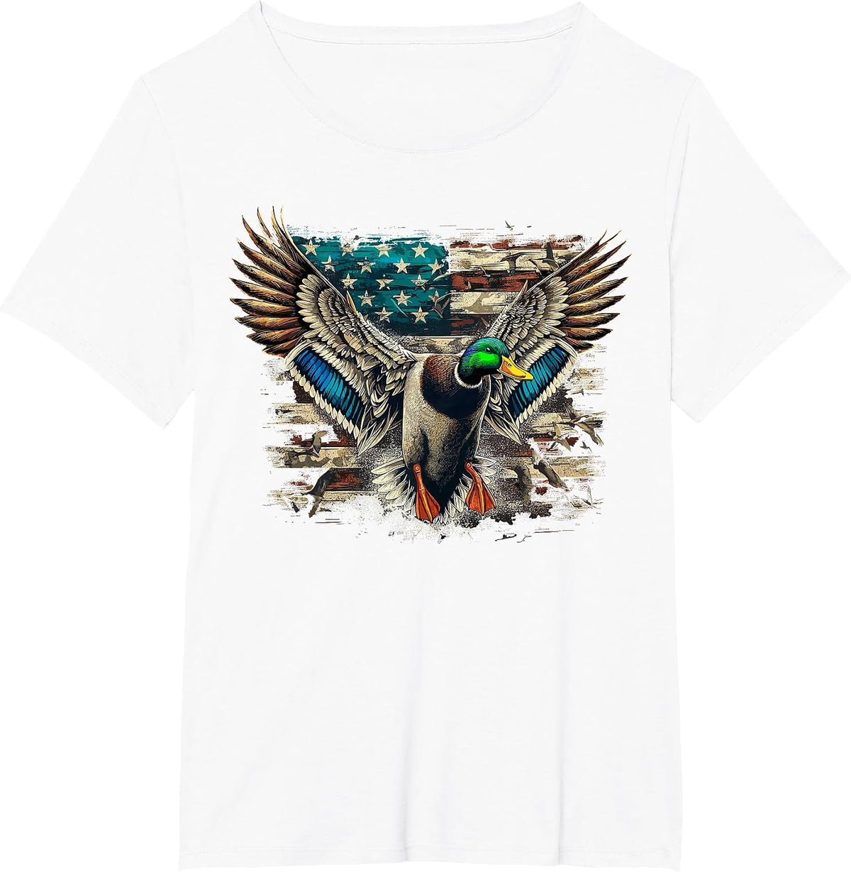 Duck American Flag Waterfowl Hunting T-Shirt - White