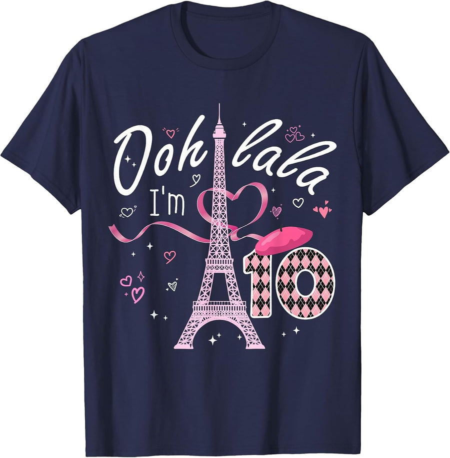 10th Birthday Paris Eiffel Tower 10 Year Old Funny B-Day T-Shirt - Navy Blue