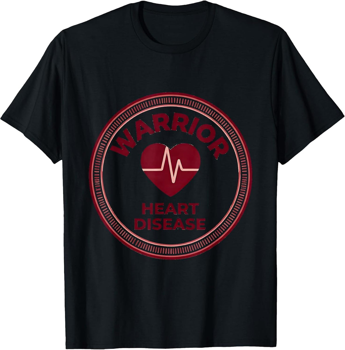 Men's Heart Disease Warrior Monochromatic Health Awareness Support T-Shirt - Black