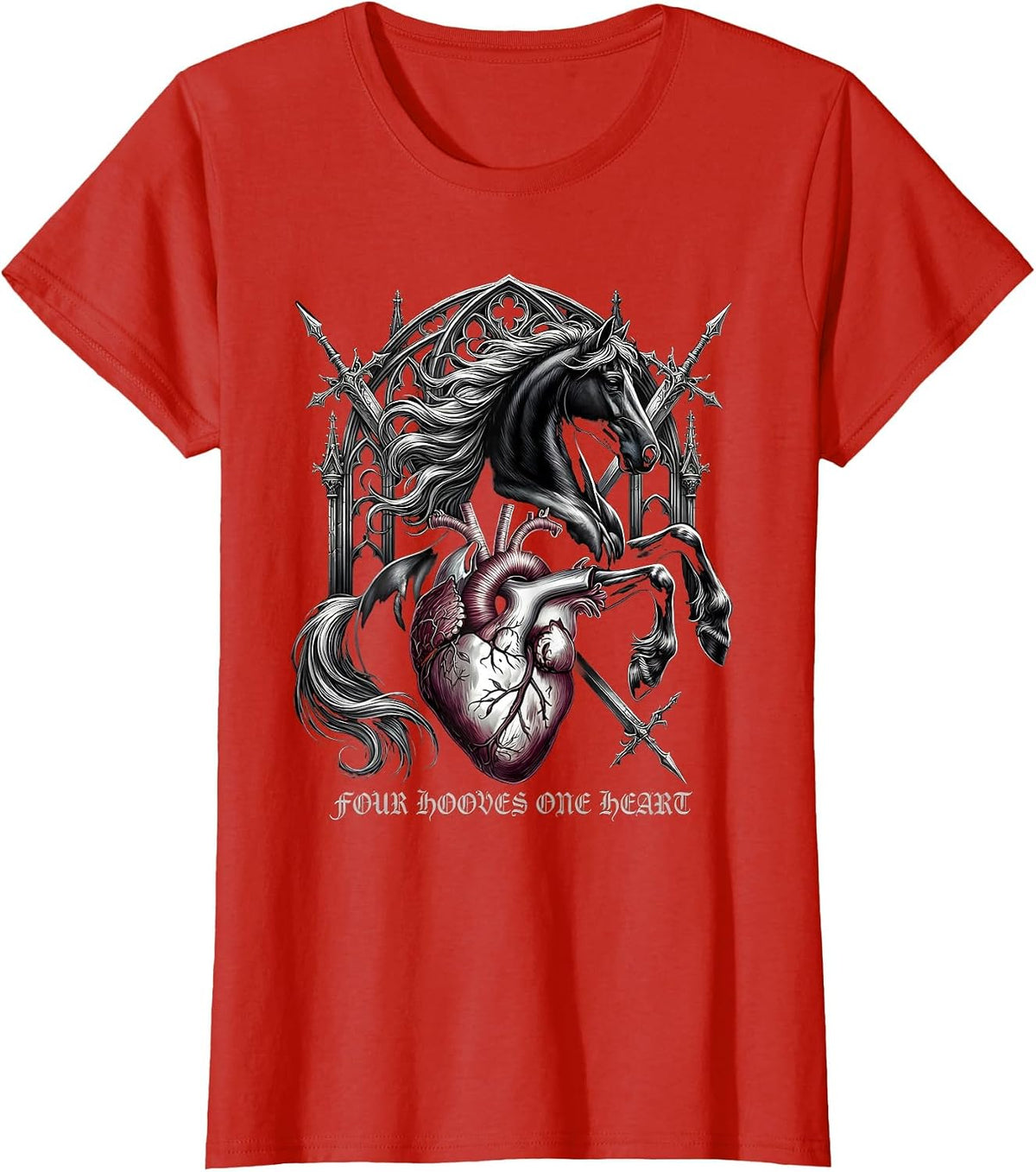 Four Hooves One Heart Equestrian Design T-Shirt - Red