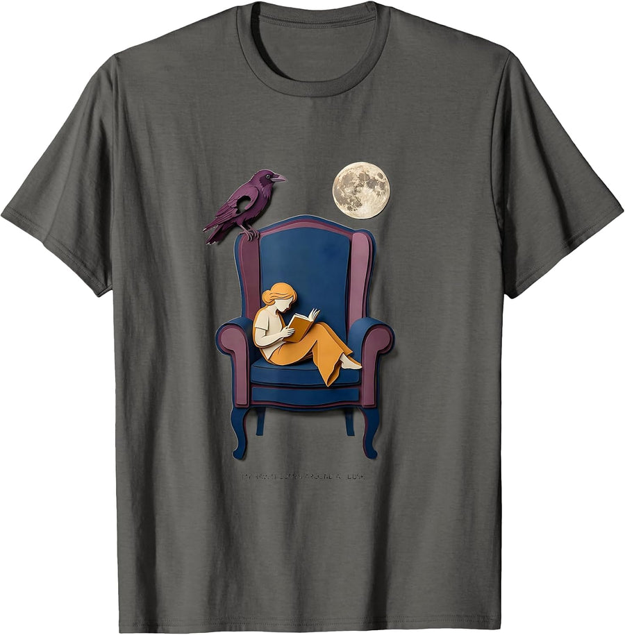 My Raven Comes Around at Dusk Gothic Literary Humor Poe Fan T-Shirt - Asphalt Grey